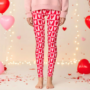 Classic Cherry Red Hearts Valentine’s Leggings