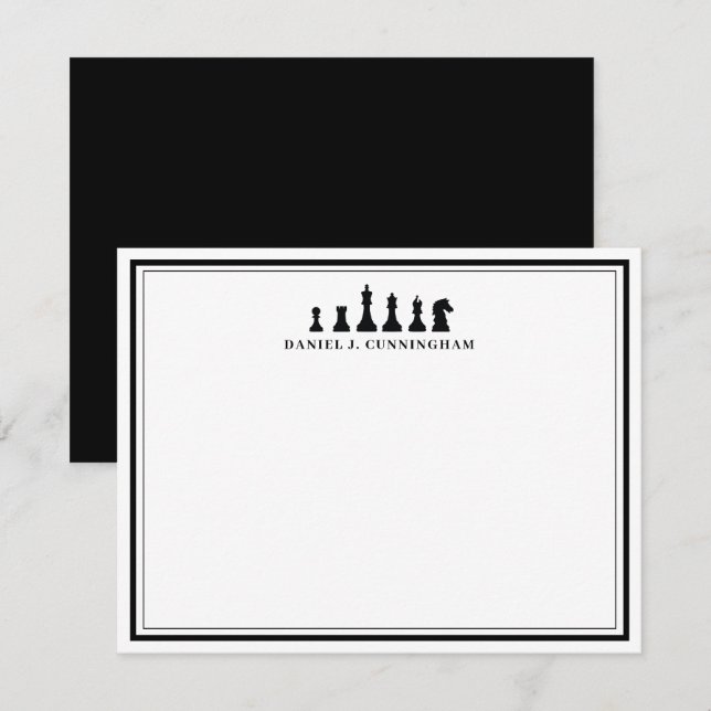 Classic Chess Pieces Double Border Monogram Card (Front/Back)