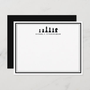Classic Chess Pieces Double Border Monogram Card
