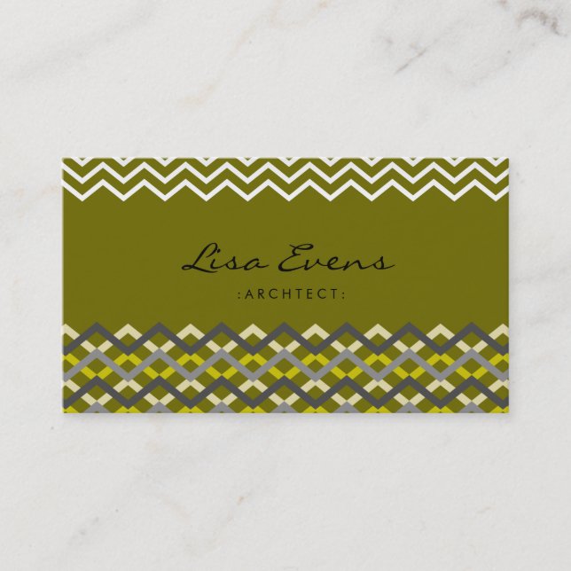 Classic Chevron Pattern Green Business Card (Front)