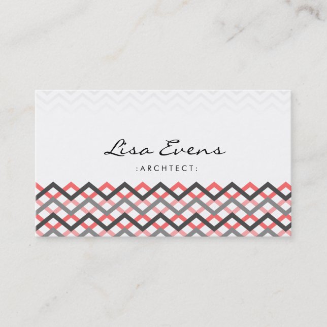 Classic Chevron Pattern Red Grey Business Card (Front)