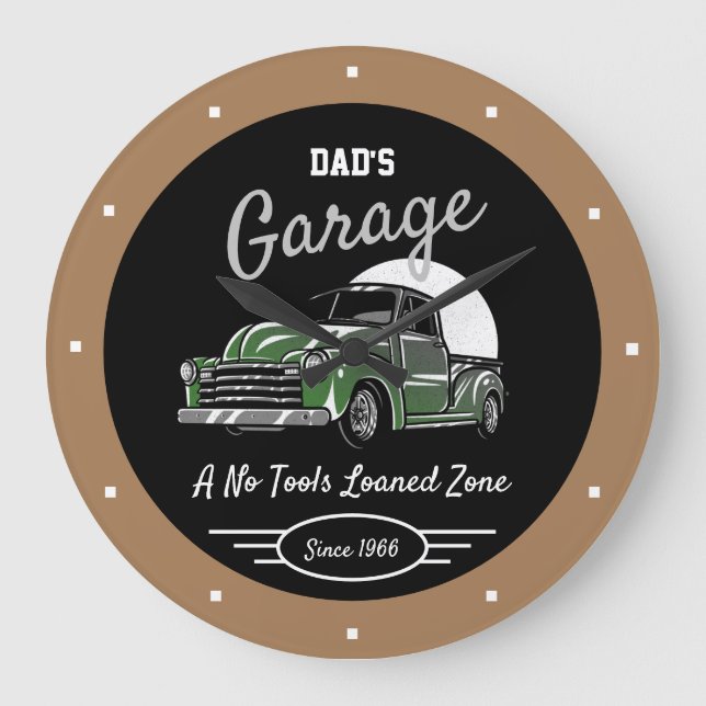 Classic Chevy Truck Garage Dad's Any Name Brown Bl Large Clock (Front)