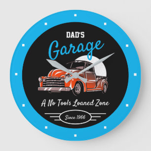 Classic Chevy Truck Garage Dad's Any Name Sky Blue Large Clock