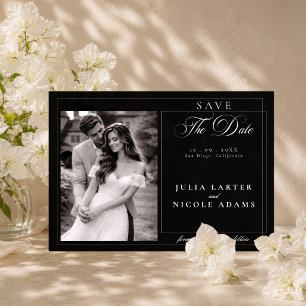 Classic Chic Black Ivory Calligraphy Save The Date Acrylic Invitations