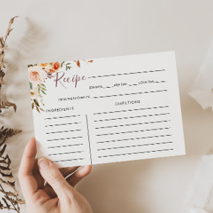 Classic Chic Boho Floral Bridal Shower Recipe Card