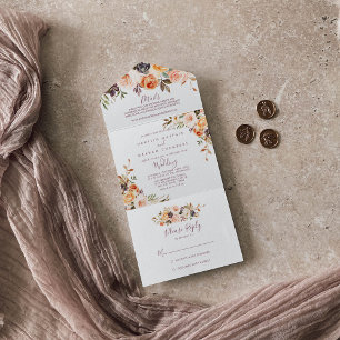 Classic Chic Boho Floral Wedding All In One Invitation