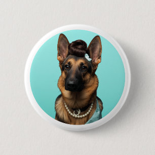Classic Chic Breakfast Poster German Shepherd Art 6 Cm Round Badge
