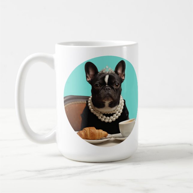 Classic Chic Breakfast Poster–Inspired Pug Art  Coffee Mug (Left)