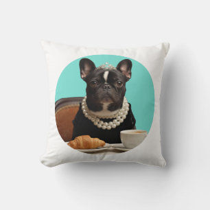 Classic Chic Breakfast Poster–Inspired Pug Art Cushion