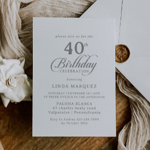 Classic Chic Calligraphy 40th Birthday Party Invitation