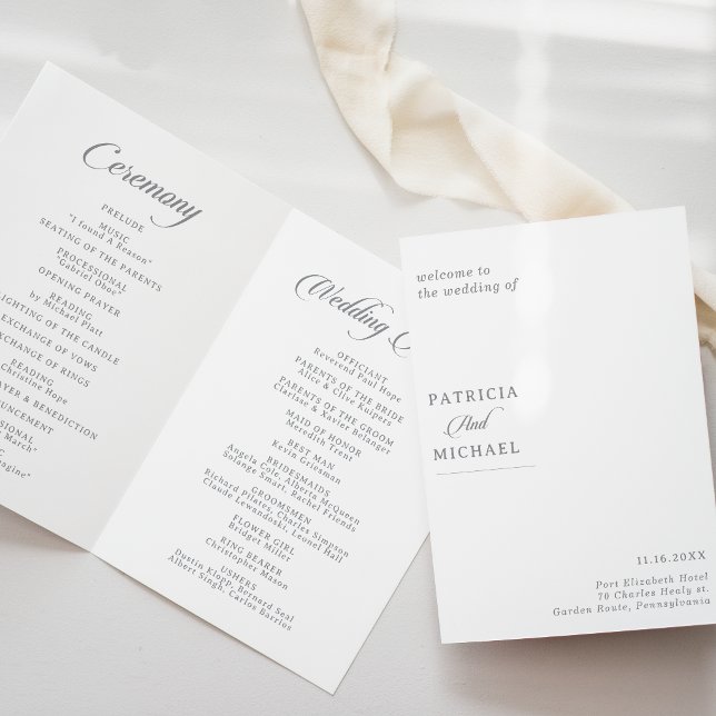 Classic Chic Calligraphy Folded Wedding Program (Creator Uploaded)