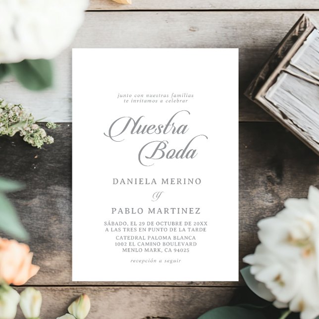 Classic Chic Calligraphy Nuestra Boda Wedding Invitation (Creator Uploaded)
