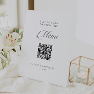 Classic Chic Calligraphy QR Code Wedding Menu Pedestal Sign
