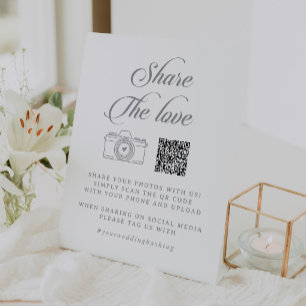 Classic Chic Calligraphy Share the Love QR Code Pedestal Sign