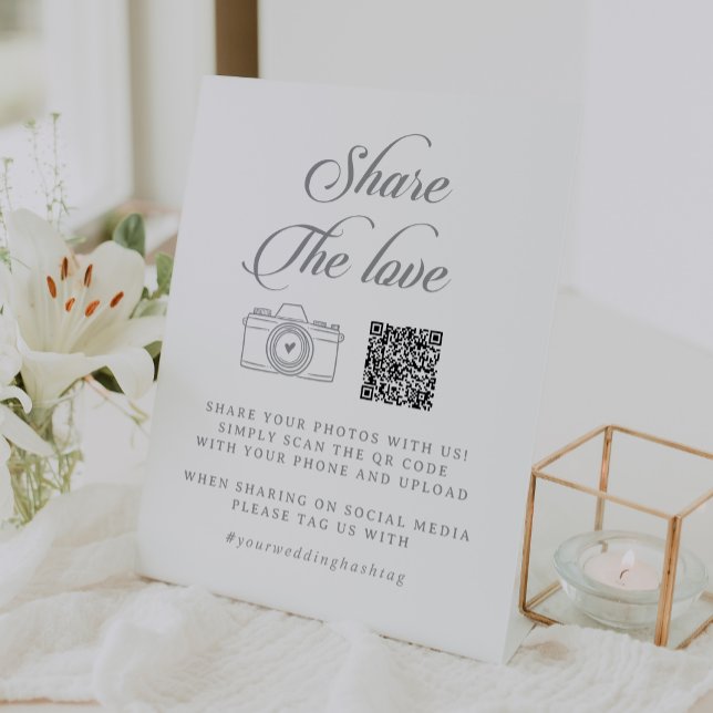 Classic Chic Calligraphy Share the Love QR Code Pedestal Sign (Creator Uploaded)