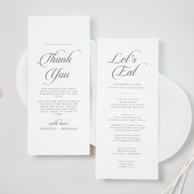 Classic Chic Calligraphy Thank You and Wedding Menu (Creator Uploaded)