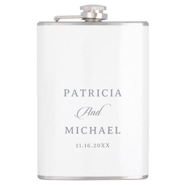 Classic Chic Calligraphy Wedding  Hip Flask (Front)