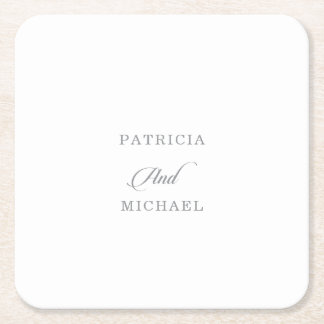 Classic Chic Calligraphy Wedding Square Paper Coaster