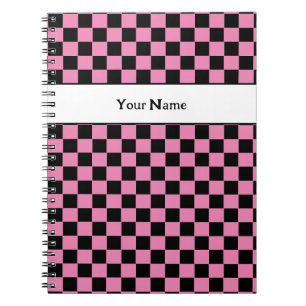 Classic Chic Chequered Pink and Black Custom Name Notebook