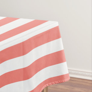 Classic Chic Cute Coral Pink and White Stripes Tablecloth