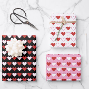 Classic Chic Cute Hearts Red White Pink Black Wrapping Paper Sheet