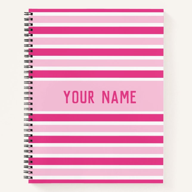 Classic Chic Cute Name Pink & White Stripes  Notebook (Front)