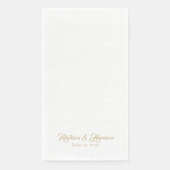 Classic chic gold script custom names date Wedding Napkin (Front)