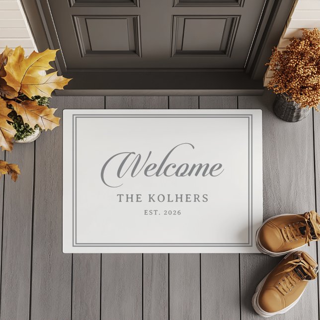 Classic Chic Grey Calligraphy Wedding Welcome  Doormat (Creator Uploaded)