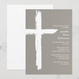 Classic Chic Grey Christian Baptism Invitation