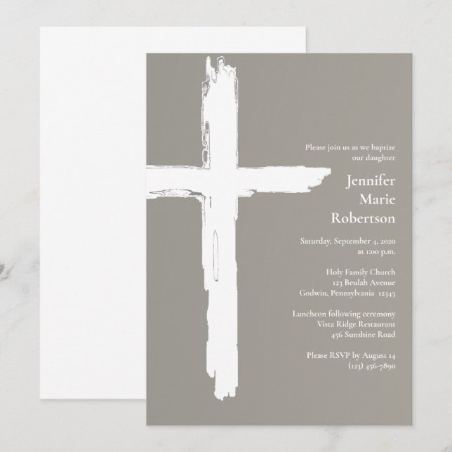 Classic Chic Grey Christian Baptism Invitation (Front/Back)
