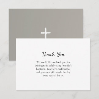 Classic Chic Grey Christian Baptism Thank You Card