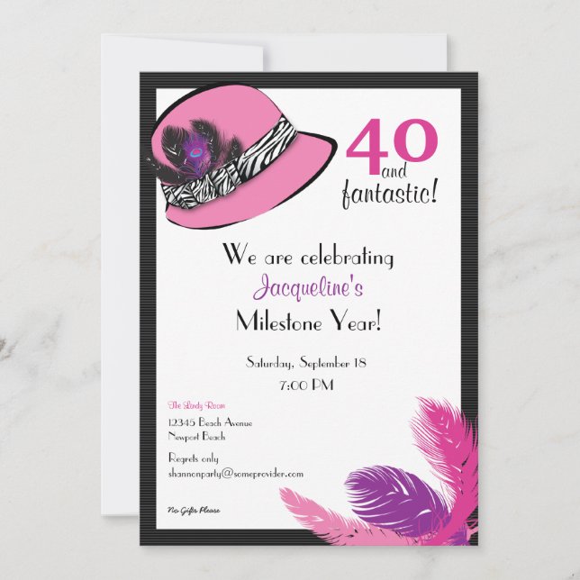 Classic Chic Hat with Feathers Invitation (Front)