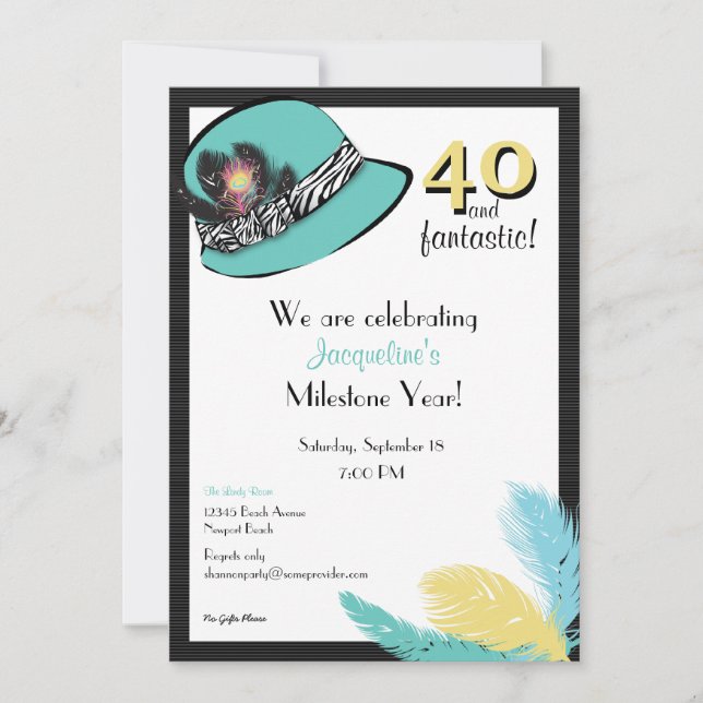 Classic Chic Hat with Feathers Invitation (Front)