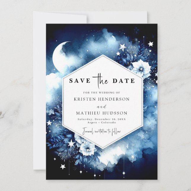 Classic Chic Moonlit Wedding Save The Date (Front)