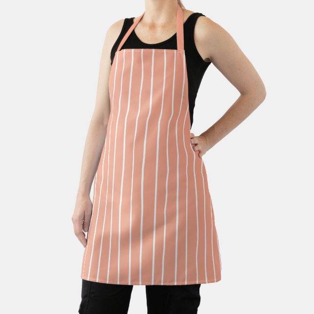 Classic Chic Peach Pink and Thin White Stripes Apron (Insitu)
