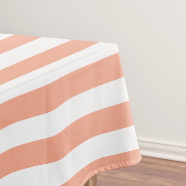 Classic Chic Peach Pink and White Stripes Tablecloth (In Situ)