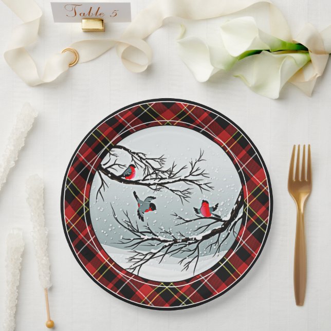 Classic Chic Red Black Yellow White Tartan Pattern Paper Plate (Wedding)