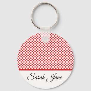 Classic Chic Red Polka Dots Pattern Custom Name Key Ring
