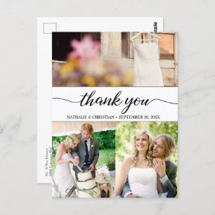 Classic Chic Wedding Photos Thank You Script Postcard