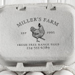 Classic Chicken Egg Stamp With Your Farm Name<br><div class="desc">Egg carton stamp with a chicken logo, your est. year, your farm name in curved text, your slogan, and your contact information. Click on "Personalize this template" and edit the text in the boxes to create your own. There are both self-inking and wooden stamp versions of this design. View the...</div>