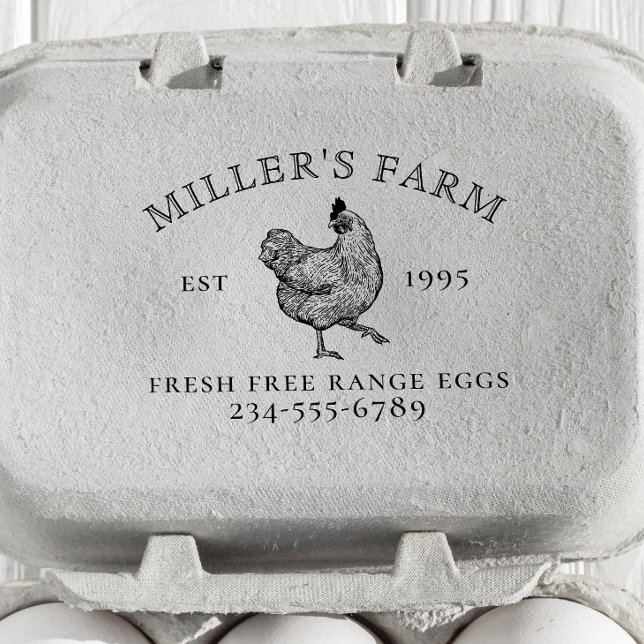 Classic Chicken Egg Stamp With Your Farm Name (Rubber Stamp Mock-up)