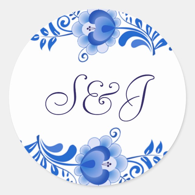 Classic China Blue Wedding Invitation Stickers (Front)