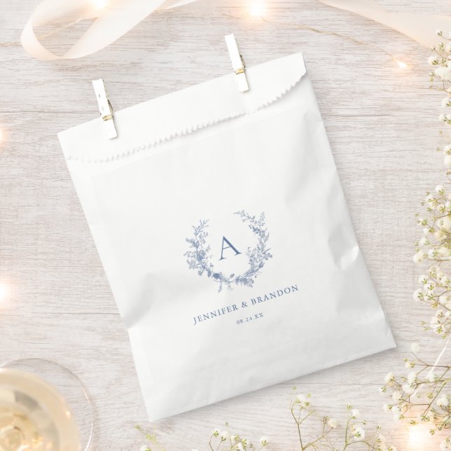Classic Chinoiserie Blue Monogram Wedding Favour Bag (Clipped)