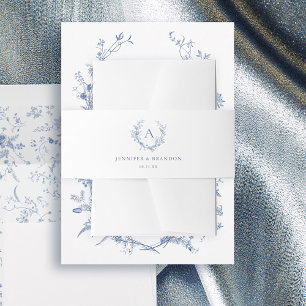 Classic Chinoiserie Blue Monogram Wedding Invitation Belly Band