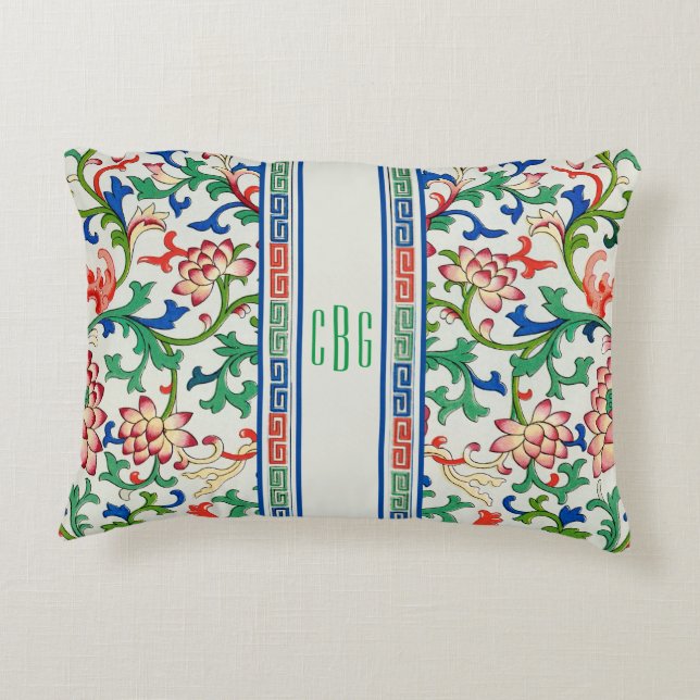 Classic Chinoiserie Chic Accent Pillow Monogrammed (Back)