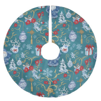Classic Chinoiserie Christmas Decor Brushed Polyester Tree Skirt