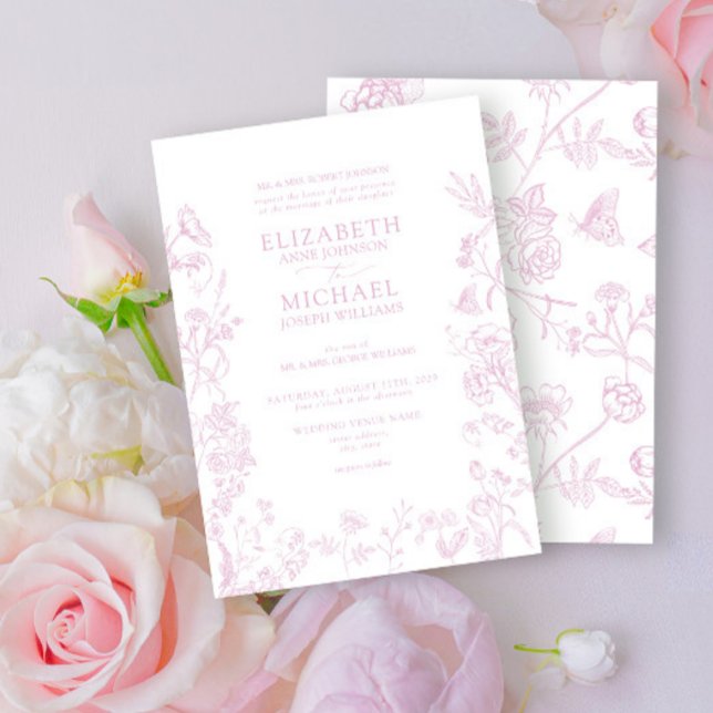 Classic Chinoiserie Dusty Rose Floral Wedding Invitation (Creator Uploaded)