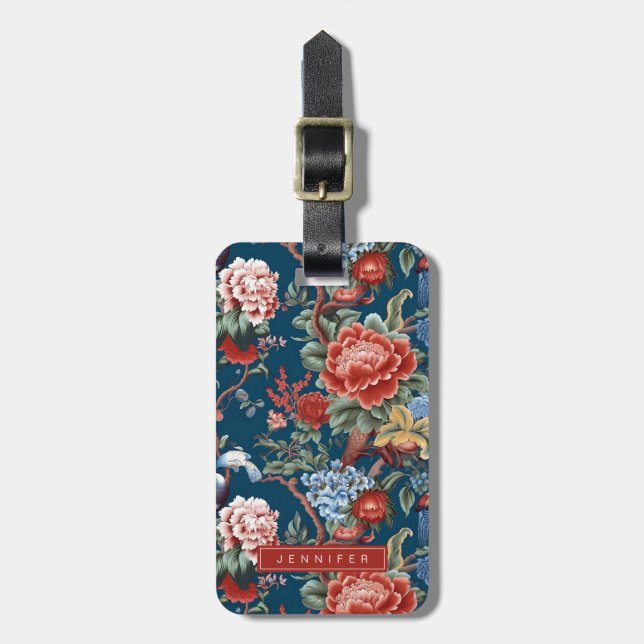 Classic Chinoiserie Flowers Luggage Tags (Front Vertical)