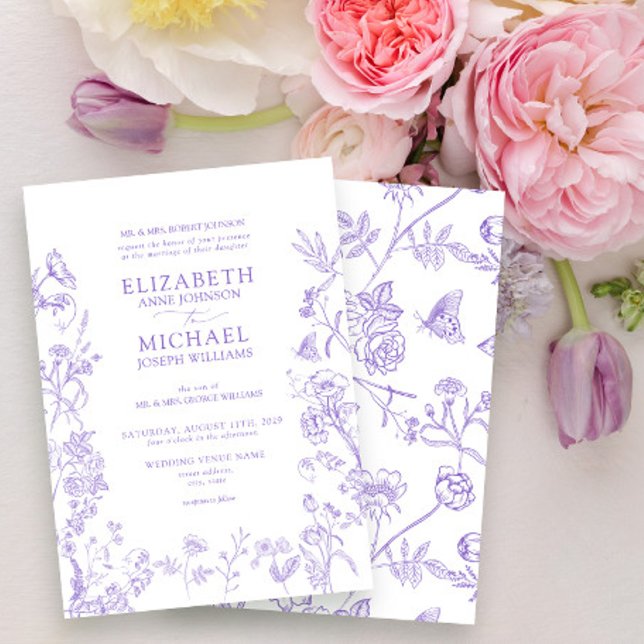 Classic Chinoiserie Lilac Lavender Floral Wedding Invitation (Creator Uploaded)