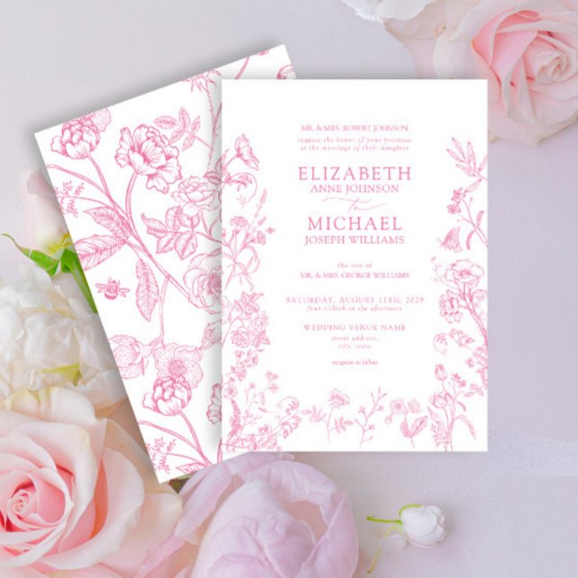 Classic Chinoiserie Pink Floral Wedding Invitation (Creator Uploaded)